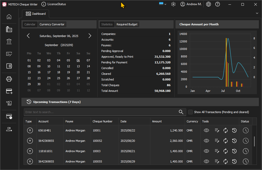 MSTECH Cheque Writer Dashboard